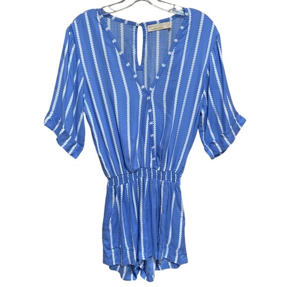 Anthropologie Beachgold Ancona Striped Surplice Romper Blue/White Size XS Beachy - Picture 6 of 16
